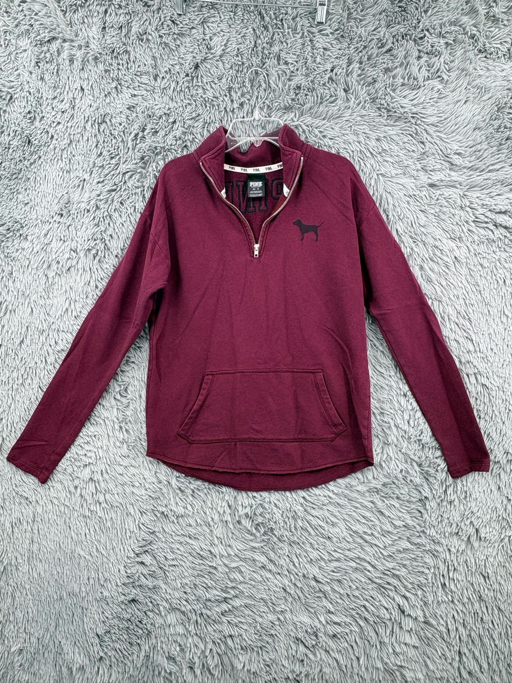 Pink Victorias Secret Quarter Zip Pullover Sweatshirt Womens XS Maroon Zebra